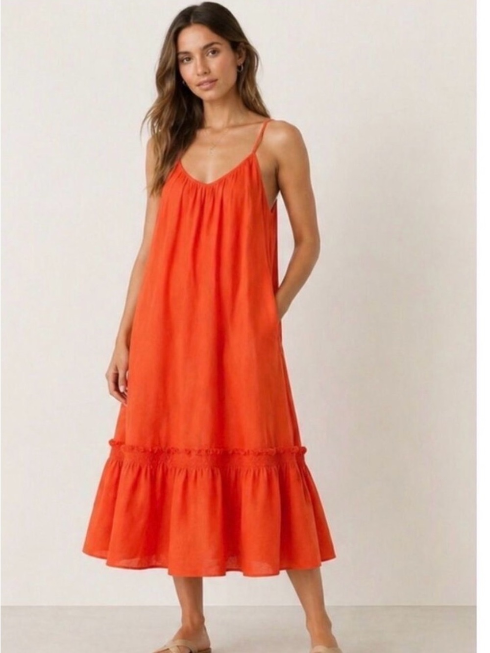Banana Republic Orange Spaghetti-Strap Midi Dress